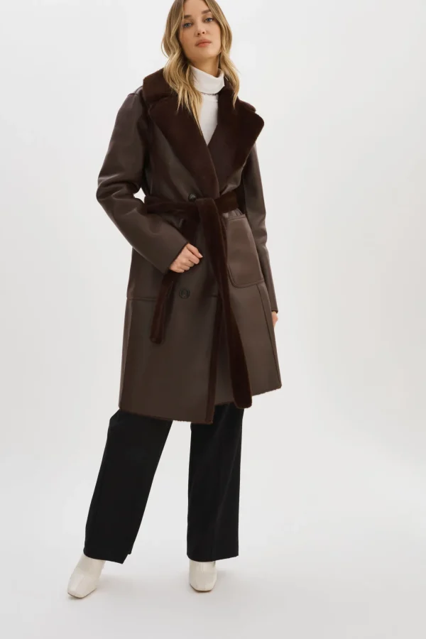 LAMARQUE Coats&Jackets | ABIGAIL | Faux Shearling Reversible Coat MAHOGANY