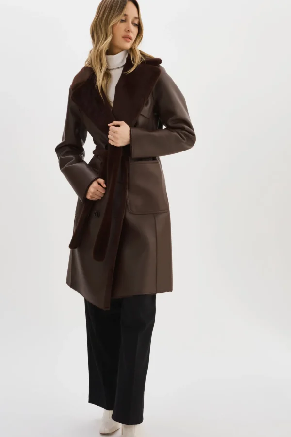 LAMARQUE Coats&Jackets | ABIGAIL | Faux Shearling Reversible Coat MAHOGANY