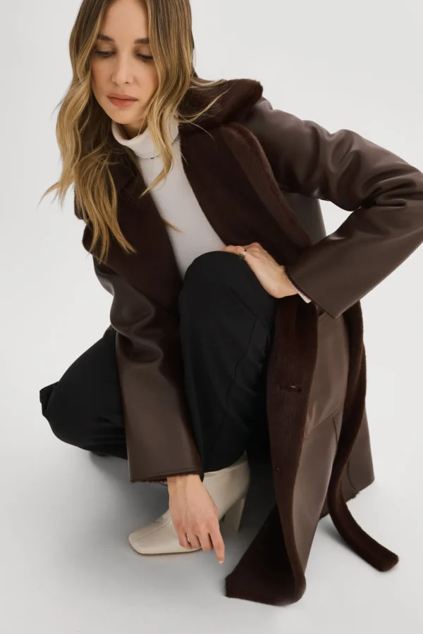 LAMARQUE Coats&Jackets | ABIGAIL | Faux Shearling Reversible Coat MAHOGANY