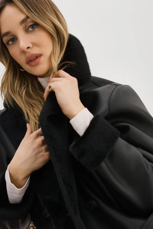 LAMARQUE Coats&Jackets | ABIGAIL | Faux Shearling Reversible Coat Black