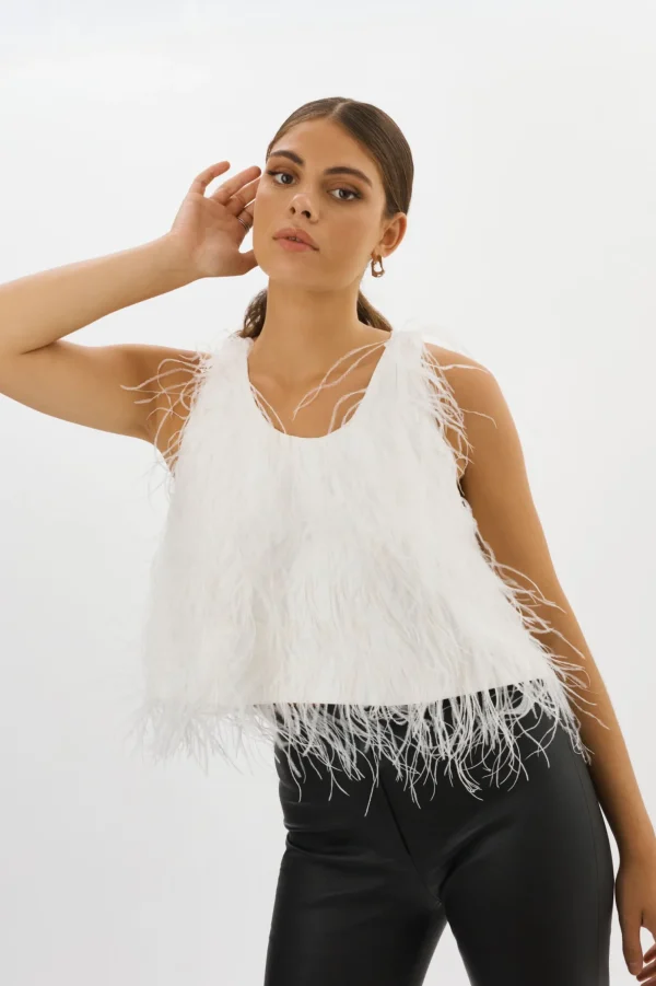 LAMARQUE Tops | ABRIELLE | Ostrich Feather Top WHITE