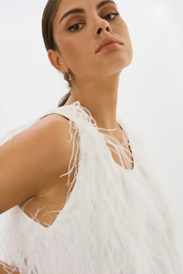 LAMARQUE Tops | ABRIELLE | Ostrich Feather Top WHITE