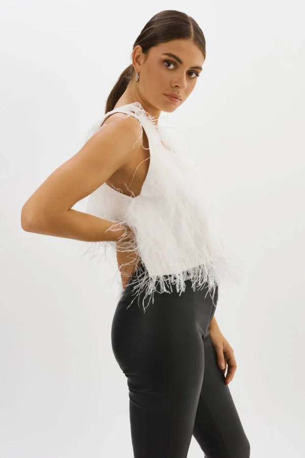 LAMARQUE Tops | ABRIELLE | Ostrich Feather Top WHITE