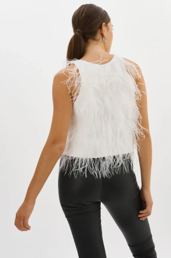 LAMARQUE Tops | ABRIELLE | Ostrich Feather Top WHITE