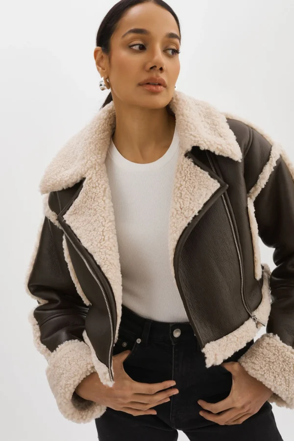 LAMARQUE Coats&Jackets | ADRINA | Faux Shearling Crop Jacket Brown