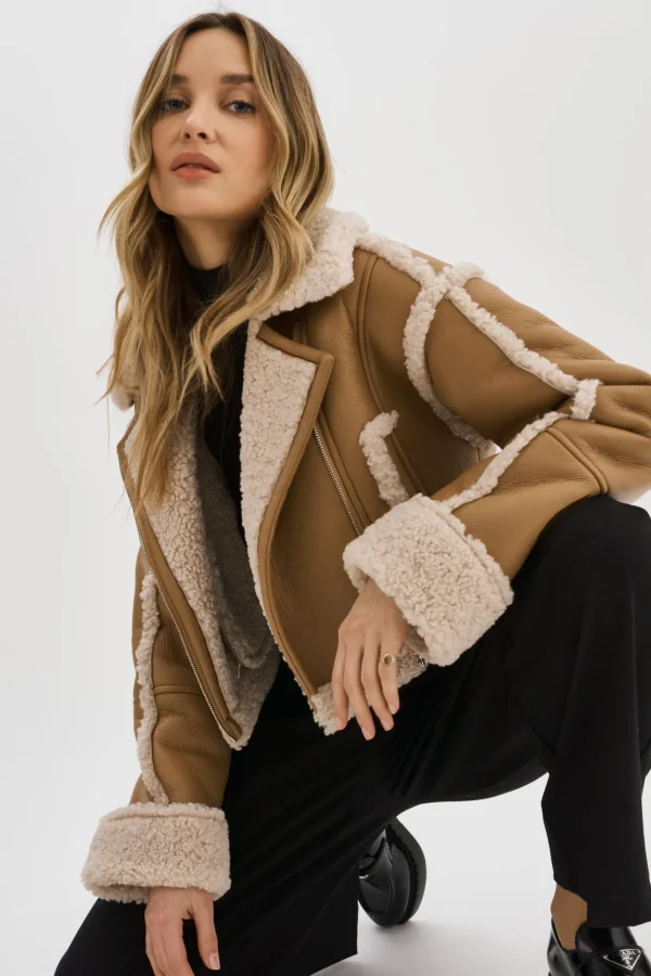 LAMARQUE Coats&Jackets | ADRINA | Faux Shearling Crop Jacket Biscuit