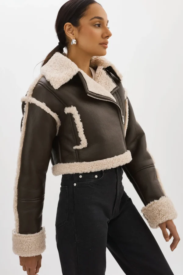 LAMARQUE Coats&Jackets | ADRINA | Faux Shearling Crop Jacket Brown