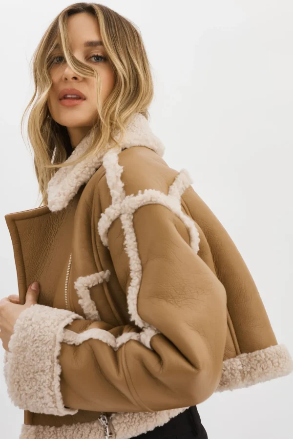 LAMARQUE Coats&Jackets | ADRINA | Faux Shearling Crop Jacket Biscuit