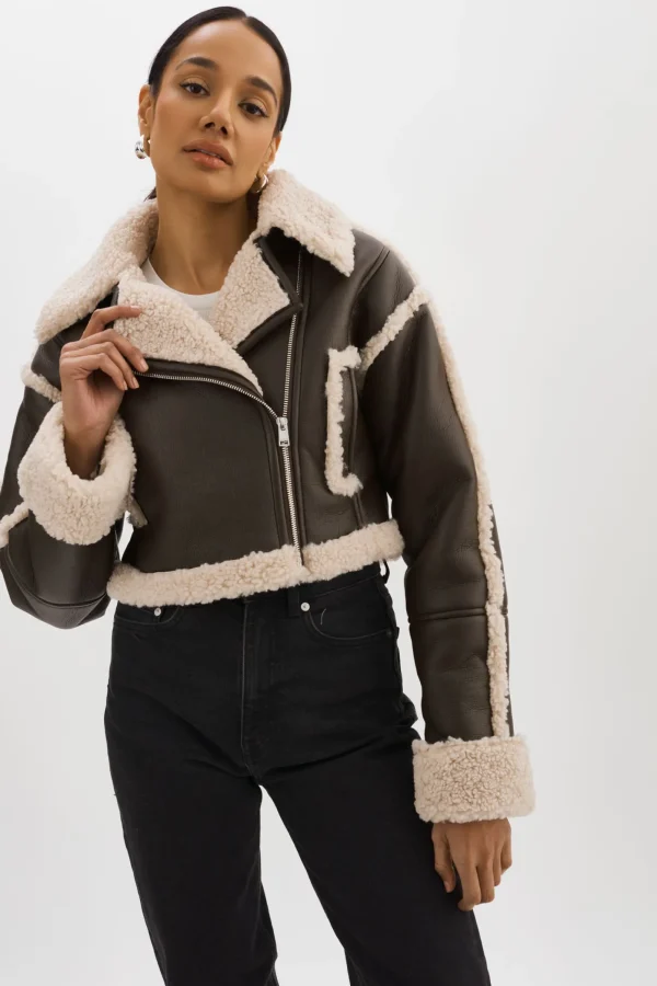 LAMARQUE Coats&Jackets | ADRINA | Faux Shearling Crop Jacket Brown