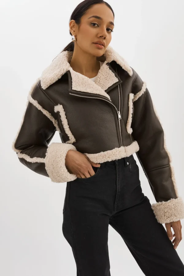 LAMARQUE Coats&Jackets | ADRINA | Faux Shearling Crop Jacket Brown