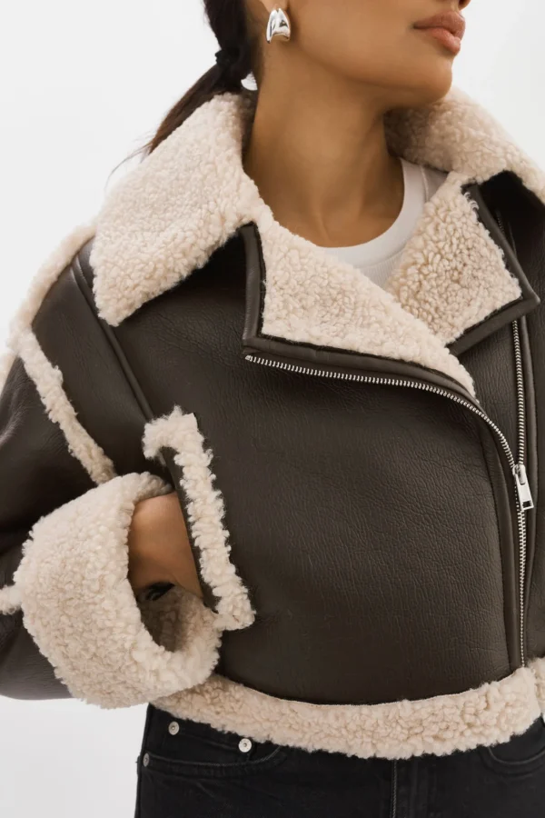 LAMARQUE Coats&Jackets | ADRINA | Faux Shearling Crop Jacket Brown