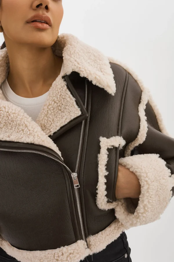 LAMARQUE Coats&Jackets | ADRINA | Faux Shearling Crop Jacket Brown