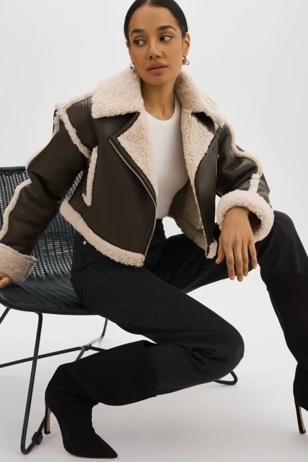 LAMARQUE Coats&Jackets | ADRINA | Faux Shearling Crop Jacket Brown