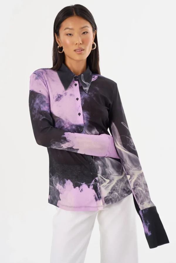 LAMARQUE Tops | ALZINA | Printed Long Sleeve Shirt Lavender Haze