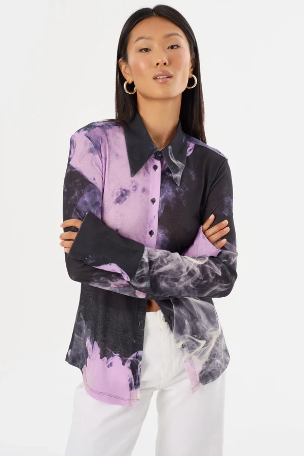 LAMARQUE Tops | ALZINA | Printed Long Sleeve Shirt Lavender Haze