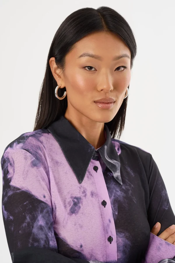 LAMARQUE Tops | ALZINA | Printed Long Sleeve Shirt Lavender Haze