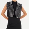LAMARQUE Leather Jackets | AMALIA | Leather Biker Vest Black