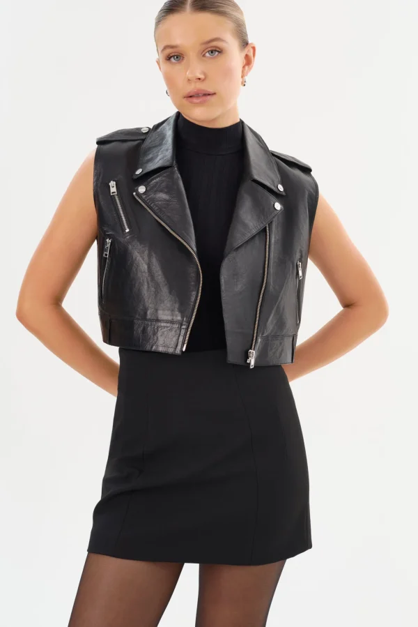 LAMARQUE Leather Jackets | AMALIA | Leather Biker Vest Black
