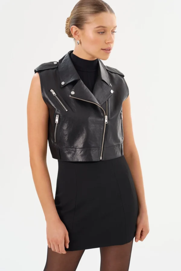 LAMARQUE Leather Jackets | AMALIA | Leather Biker Vest Black