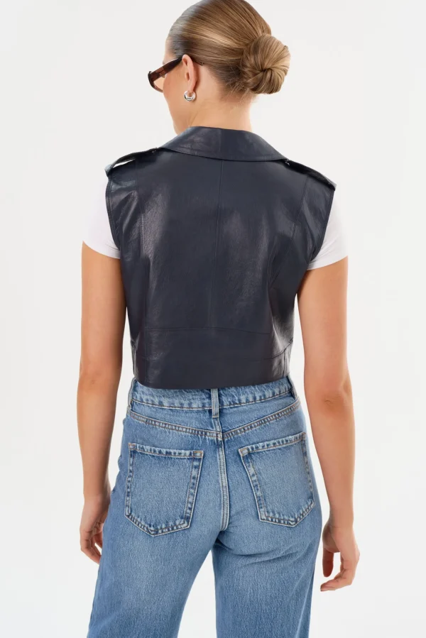 LAMARQUE Leather Jackets | AMALIA | Leather Biker Vest Navy