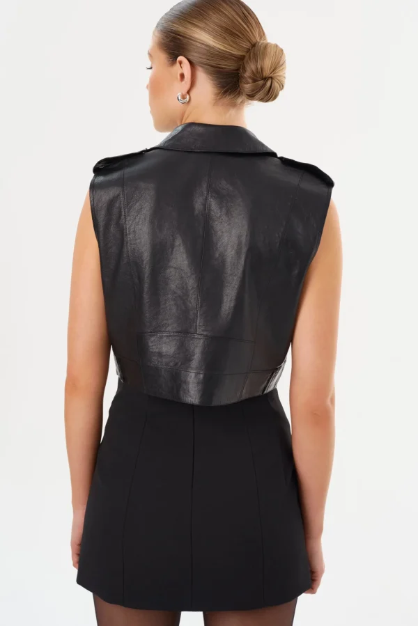 LAMARQUE Leather Jackets | AMALIA | Leather Biker Vest Black