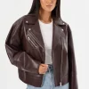 LAMARQUE Leather Jackets | ANDRADE | Recycled Leather Biker Jacket Mahogany