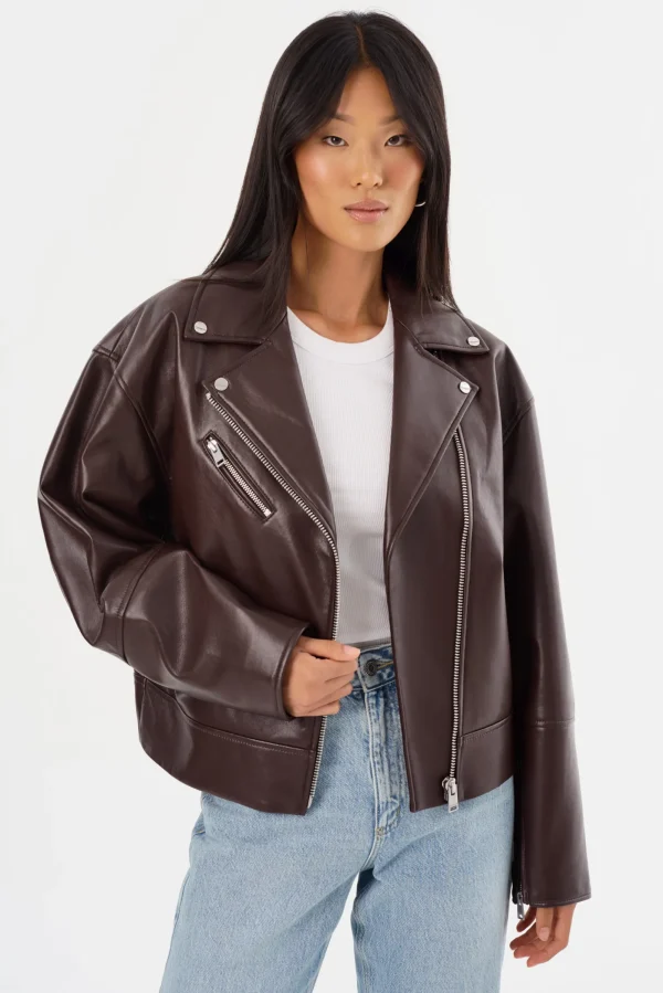 LAMARQUE Leather Jackets | ANDRADE | Recycled Leather Biker Jacket Mahogany