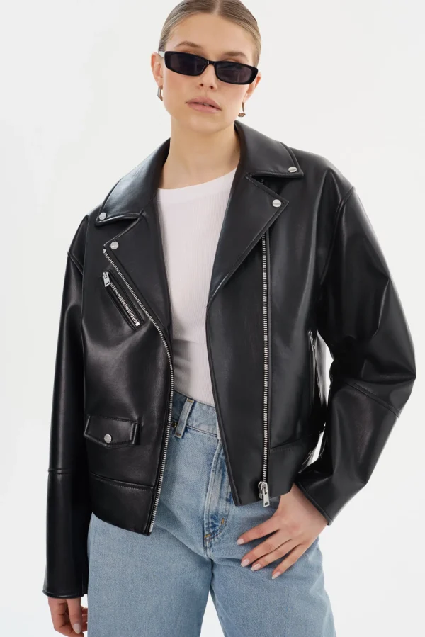 LAMARQUE Leather Jackets | ANDRADE | Recycled Leather Biker Jacket Black