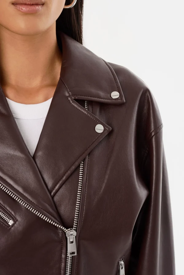 LAMARQUE Leather Jackets | ANDRADE | Recycled Leather Biker Jacket Mahogany