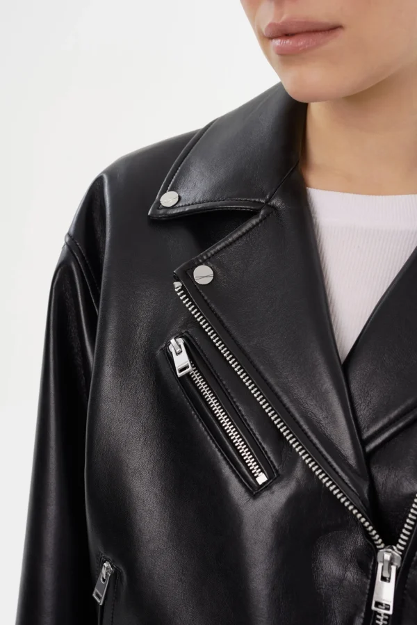 LAMARQUE Leather Jackets | ANDRADE | Recycled Leather Biker Jacket Black