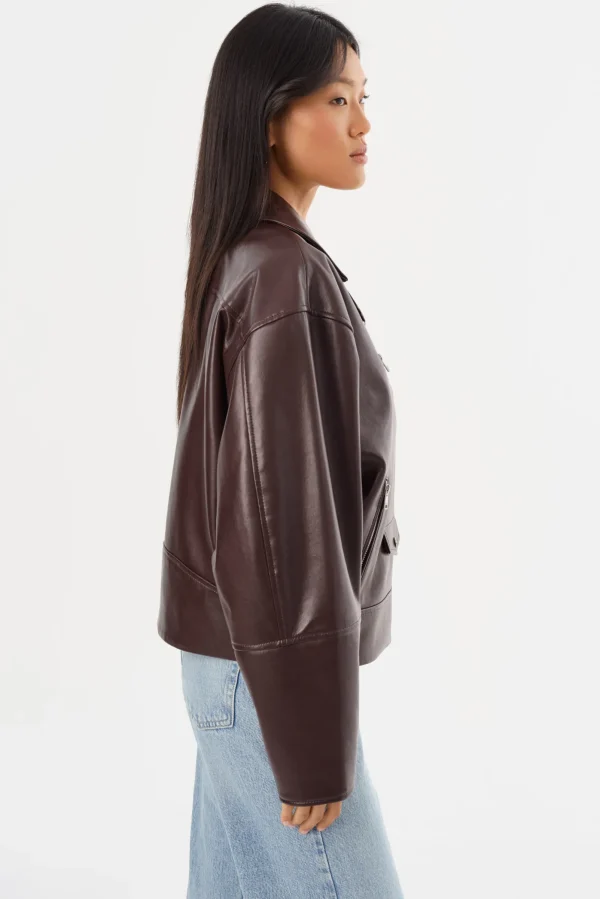 LAMARQUE Leather Jackets | ANDRADE | Recycled Leather Biker Jacket Mahogany