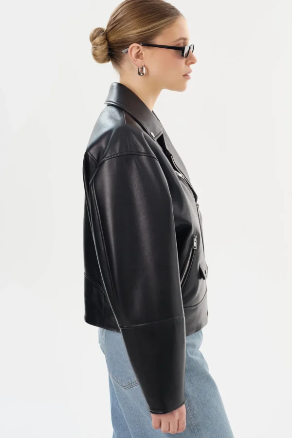 LAMARQUE Leather Jackets | ANDRADE | Recycled Leather Biker Jacket Black