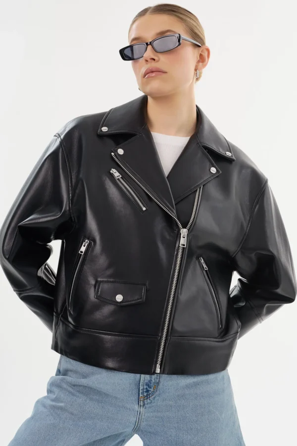 LAMARQUE Leather Jackets | ANDRADE | Recycled Leather Biker Jacket Black