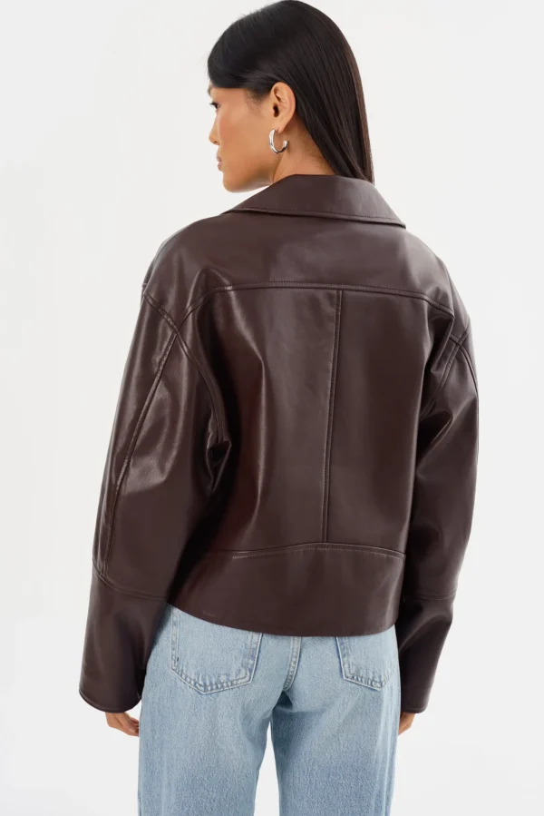 LAMARQUE Leather Jackets | ANDRADE | Recycled Leather Biker Jacket Mahogany