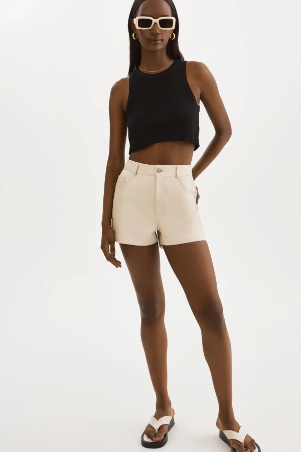 LAMARQUE Pants&Shorts | ANIKA | Leather High-Waisted Shorts Bone