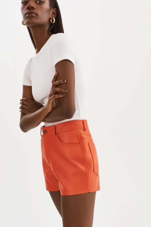 LAMARQUE Pants&Shorts | ANIKA | Leather High-Waisted Shorts Spicy Orange