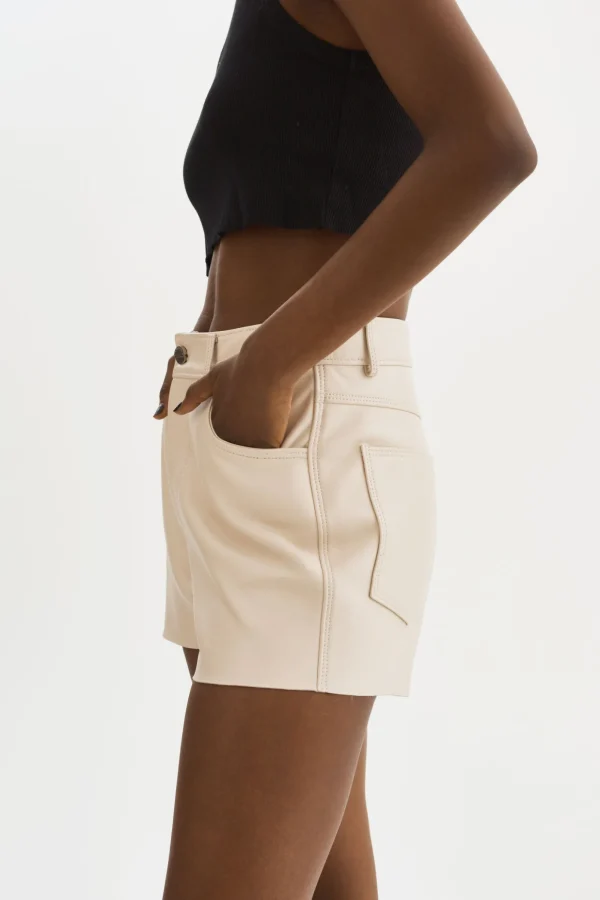 LAMARQUE Pants&Shorts | ANIKA | Leather High-Waisted Shorts Bone