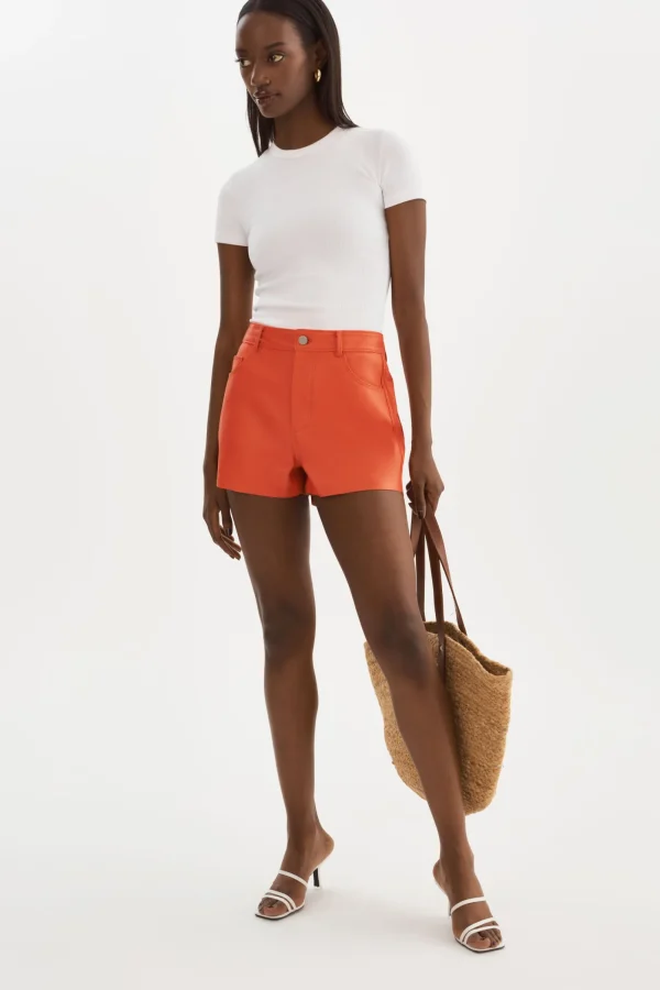 LAMARQUE Pants&Shorts | ANIKA | Leather High-Waisted Shorts Spicy Orange