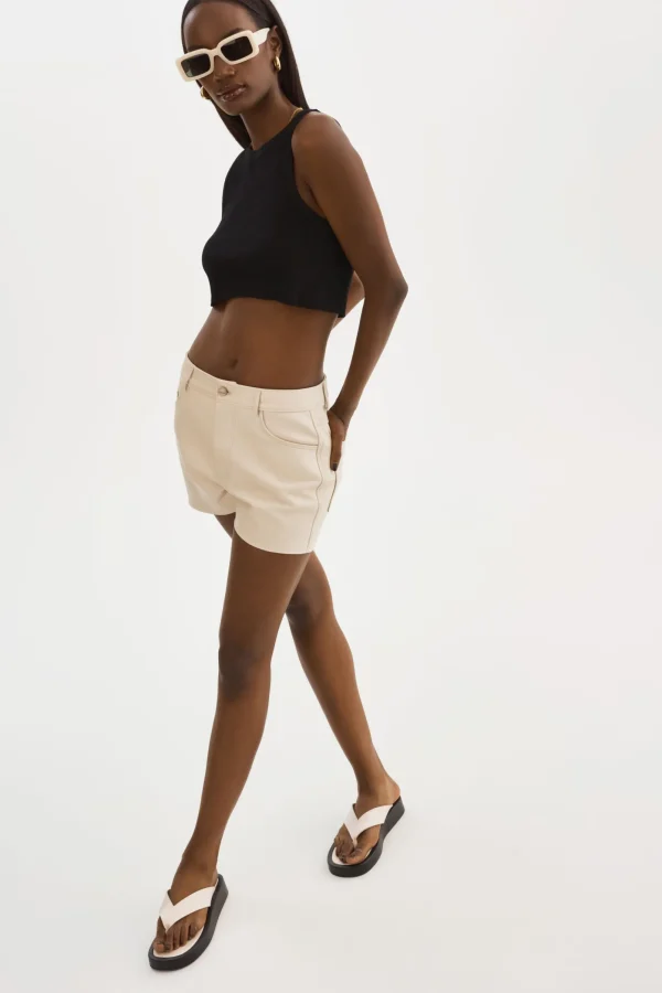 LAMARQUE Pants&Shorts | ANIKA | Leather High-Waisted Shorts Bone