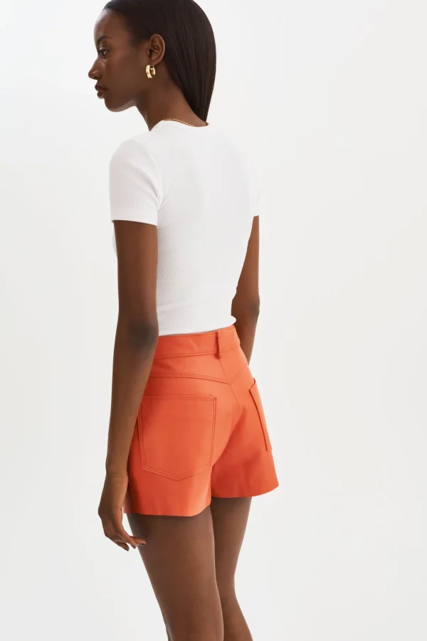LAMARQUE Pants&Shorts | ANIKA | Leather High-Waisted Shorts Spicy Orange
