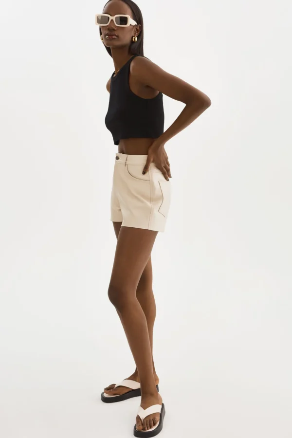 LAMARQUE Pants&Shorts | ANIKA | Leather High-Waisted Shorts Bone