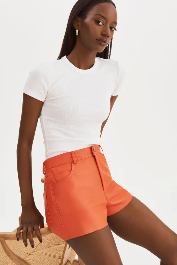 LAMARQUE Pants&Shorts | ANIKA | Leather High-Waisted Shorts Spicy Orange