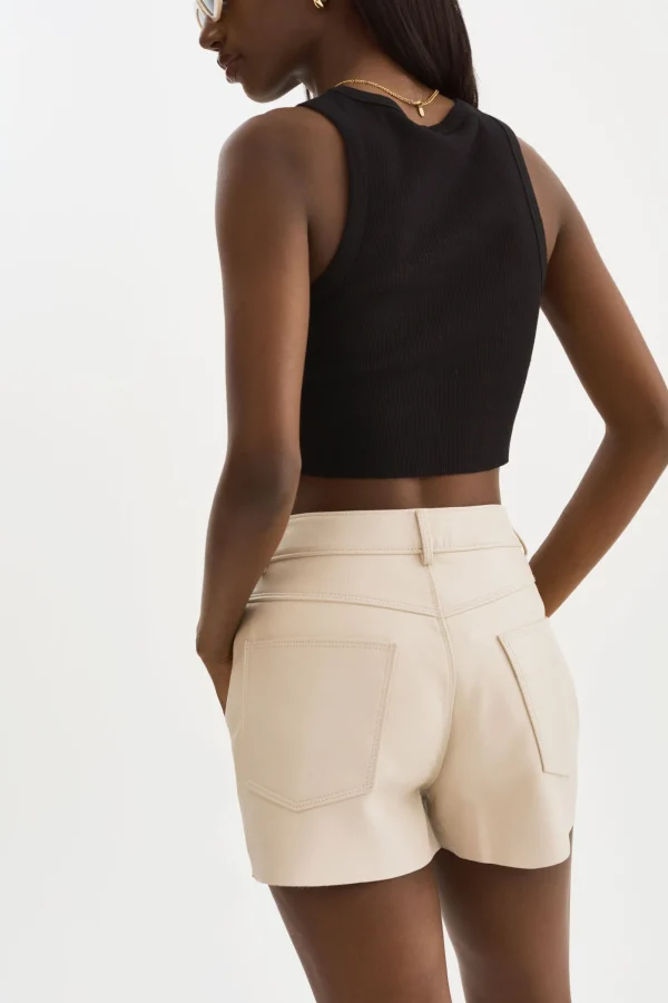 LAMARQUE Pants&Shorts | ANIKA | Leather High-Waisted Shorts Bone