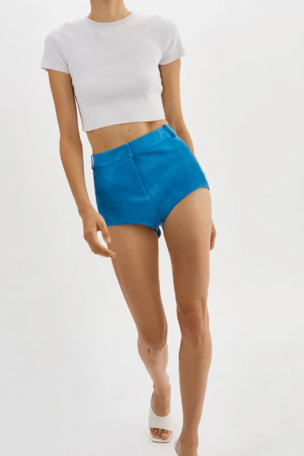 LAMARQUE Pants&Shorts | ANNAISE | Leather Hot Shorts Faded Jean