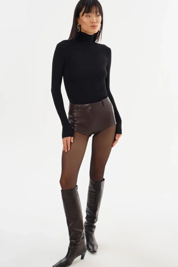 LAMARQUE Pants&Shorts | ANNAISE | Leather Hot Shorts Mahogany