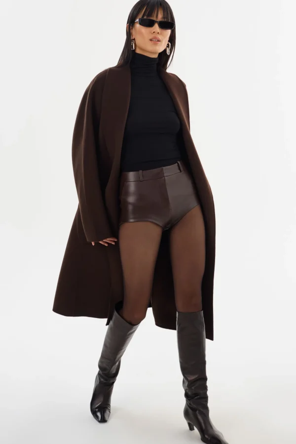 LAMARQUE Pants&Shorts | ANNAISE | Leather Hot Shorts Mahogany