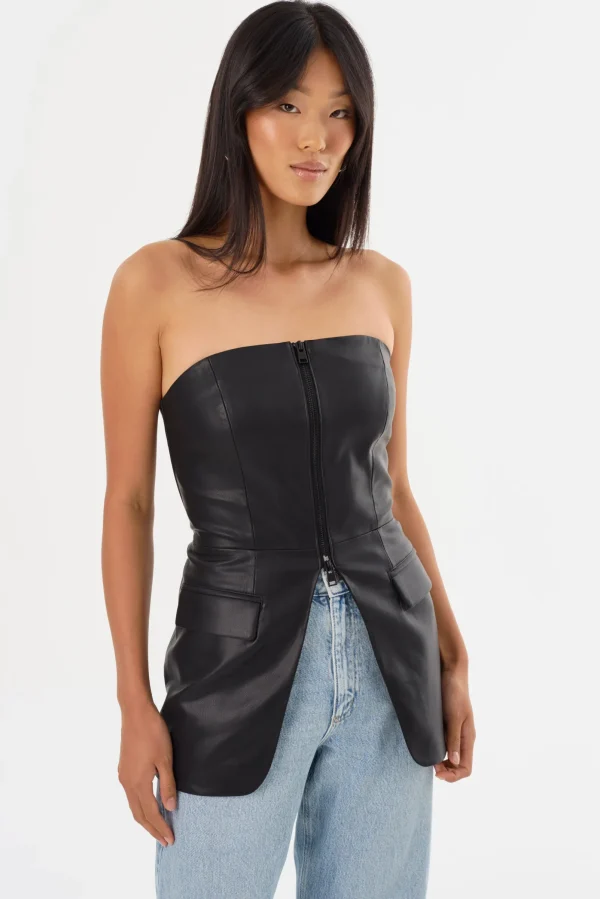 LAMARQUE Tops | AVANI | Faux Leather Bustier Top Black