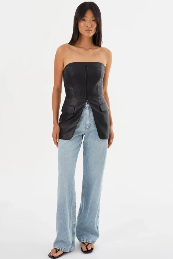 LAMARQUE Tops | AVANI | Faux Leather Bustier Top Black