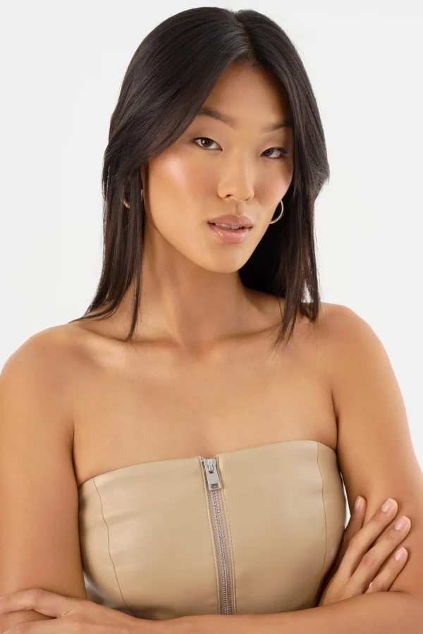 LAMARQUE Tops | AVANI | Faux Leather Bustier Top Wheat