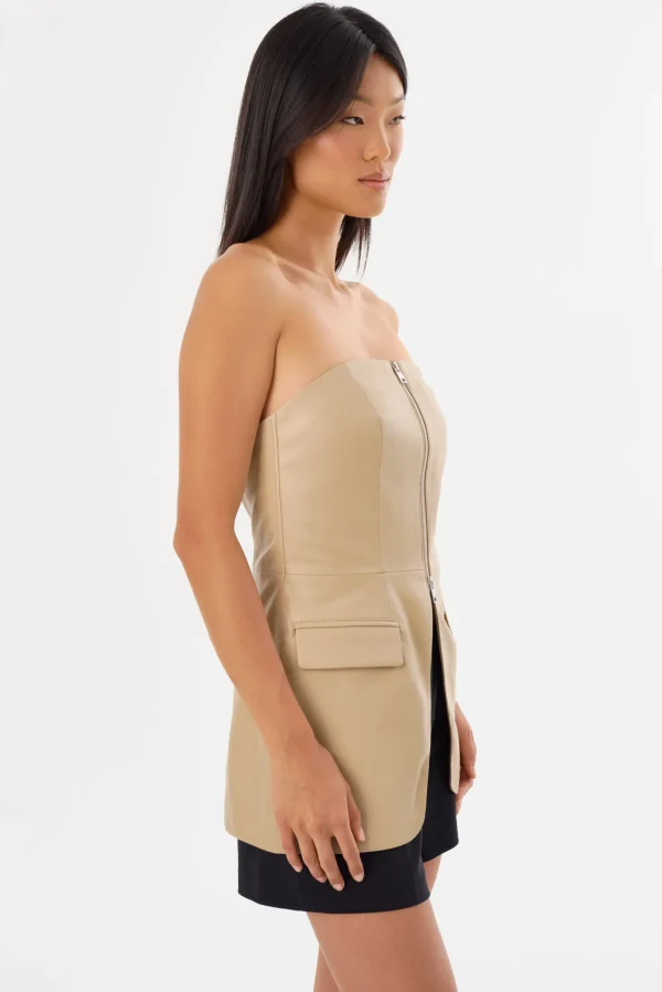 LAMARQUE Tops | AVANI | Faux Leather Bustier Top Wheat